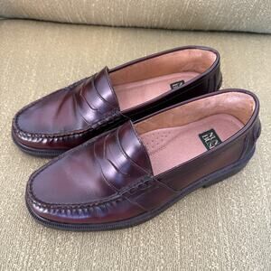 Nunn Bush Kent Men's Moc Toe Penny Loafer Burgundy Leather Dress Shoes Size 9W